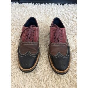 Cole Haan Mens Wingtip Brogue Oxford Shoes Brown Black Leather Lace Up 10M